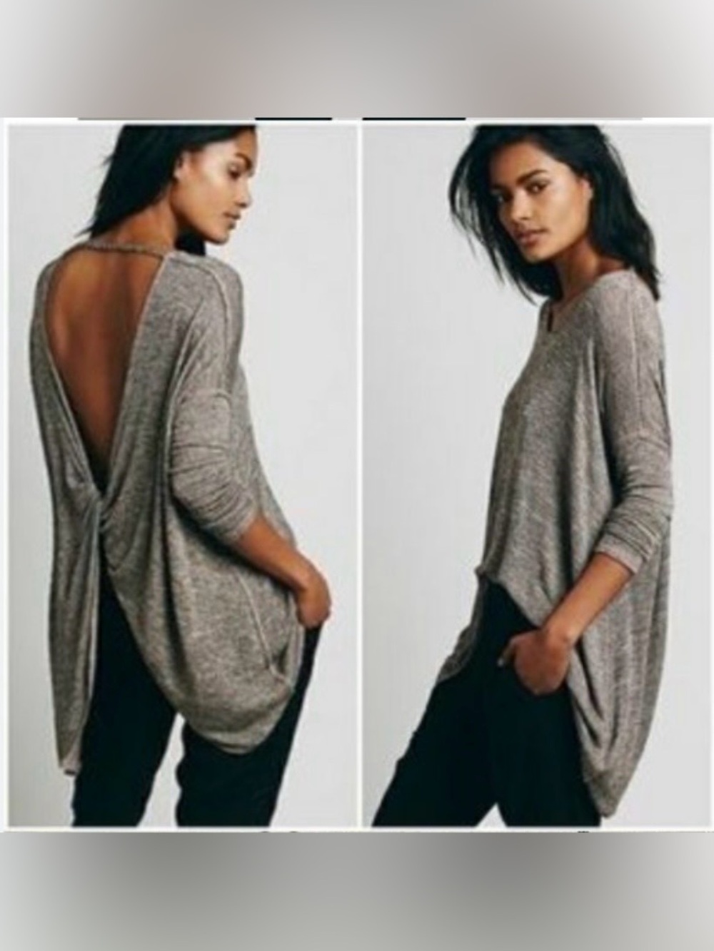 Free people Lightweight Taupe Knit Oversized Sweater